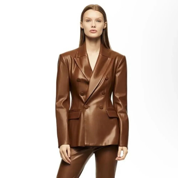 Zara Brown Double-breasted Faux Blazer Brandy Jacket Blazer, NWT - Picture 3 of 15